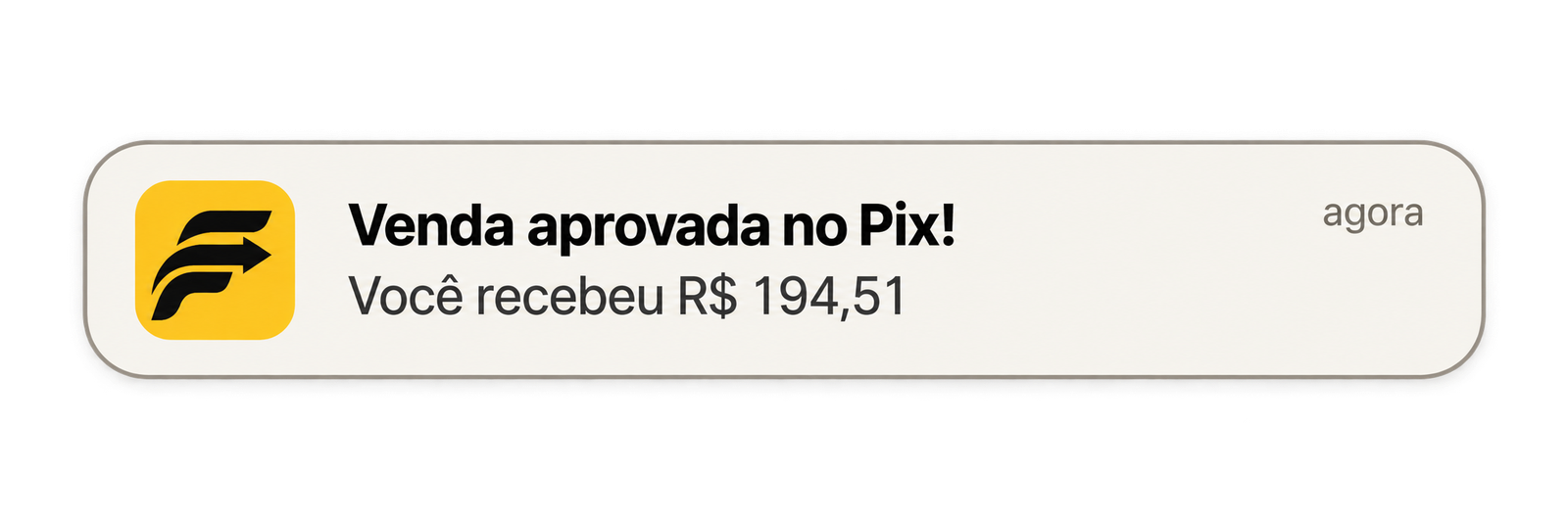 Exemplo de notificação: venda aprovada no Pix, no valor de R$ 194,51.